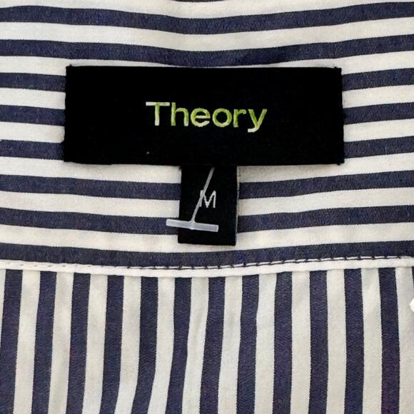 Theory Hartman Stripe Off Shoulder Button Top Size M NWT $265 Retail - Picture 7 of 9